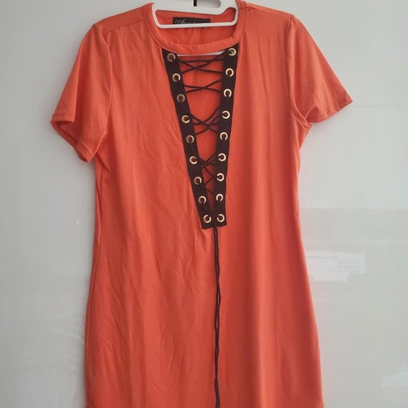 Orange Short Dress with Lace top Auxo Collection - Picture 1 of 3
